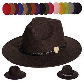 JK Home Wide Brim Fedora Hat - Felt Panama Cap - 2pcs Adjustable Bands - Vintage Style Cosplay Coffee