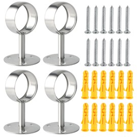 Alise Curtain Rod Holder Bracket 2''Dia,Closet Rod Holders Wall Mounted,Ceiling Mount Curtain Rod Flange Brackets,Curved Shower Curtain Rod for Bathroom,Stainless Steel Brushed,Pack of 4