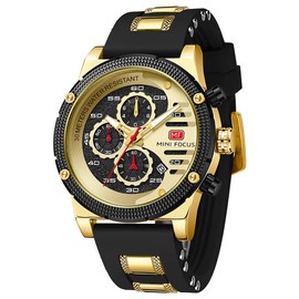 AIMES Mens Watches Chronograph Waterproof Sport Military Watch for Men Analog Quartz Movement Stylish Wrist Watch Elegant Gift Watch for Men (A3-Gold Black)