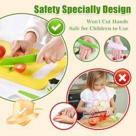 ANVOYRD Montessori Kitchen Tools for Toddlers Cooking, Wooden Kids Kitchen Knife Set Include Plastic Toddler Safe Knives, Apron Set, Cutting Board, Sandwich Cutter, Y Peeler, Crinkle Cutter