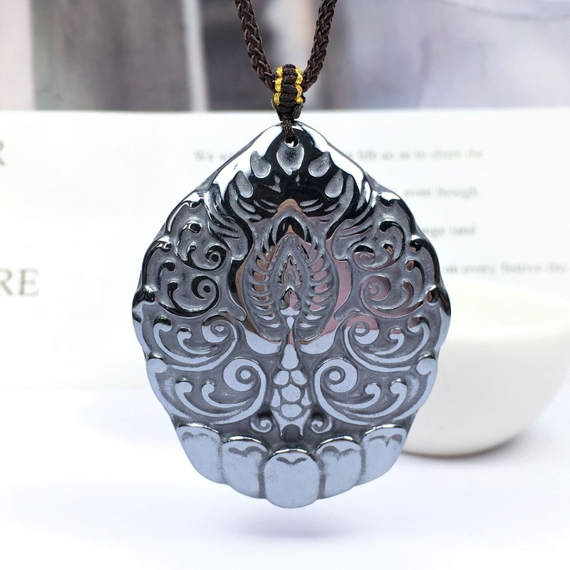 Natural Terahertz Pendant Peacock Pattern Carved Energy Stone Hanging Ornament