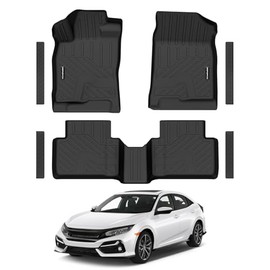 Alfombrillas para Honda Civic Sedan/Coupe/Tipo R/Insight 2016-2021, Hatchback 2017-2021, para todo tipo de clima, ajuste personalizado para Civic 2021, 1ª y 2ª fila y protectores de umbral de puerta