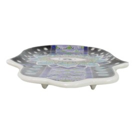 Indigo Chakra Hamsa Palm Mandala and Evil Eye Ceramic Dish Brass Incense Holder