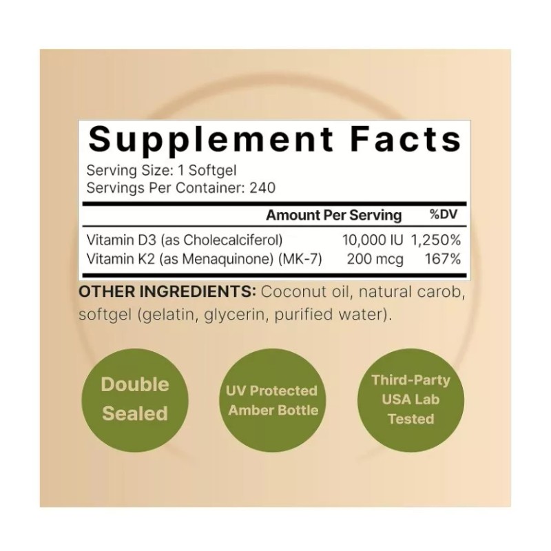 NatureBell Vitamin D3 K2, 2 PACK, 10,000 IU Vitamin D,
