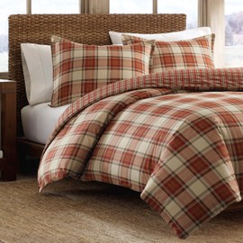 Eddie Bauer Home | Edgewood Collection | Duvet Cover Set-100% Cotton, Reversible Bedding with Matching Shams, Pre-Shrunk & Brushed for Extra Softness, King, Red