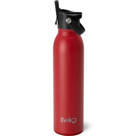 Swig Life 20oz Insulated Water Bottle, Travel Water Bottle with Straw and Lid, Cup Holder Friendly Water Bottles, Stainless Steel Water Bottle, 20 oz Tumbler, Reusable Water Bottle (Matte Crimson)