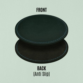 Leatherific Premium Leather Coasters, Round Brown, Set of 6, Handcrafted Drink Mats (Forest Green, 4")