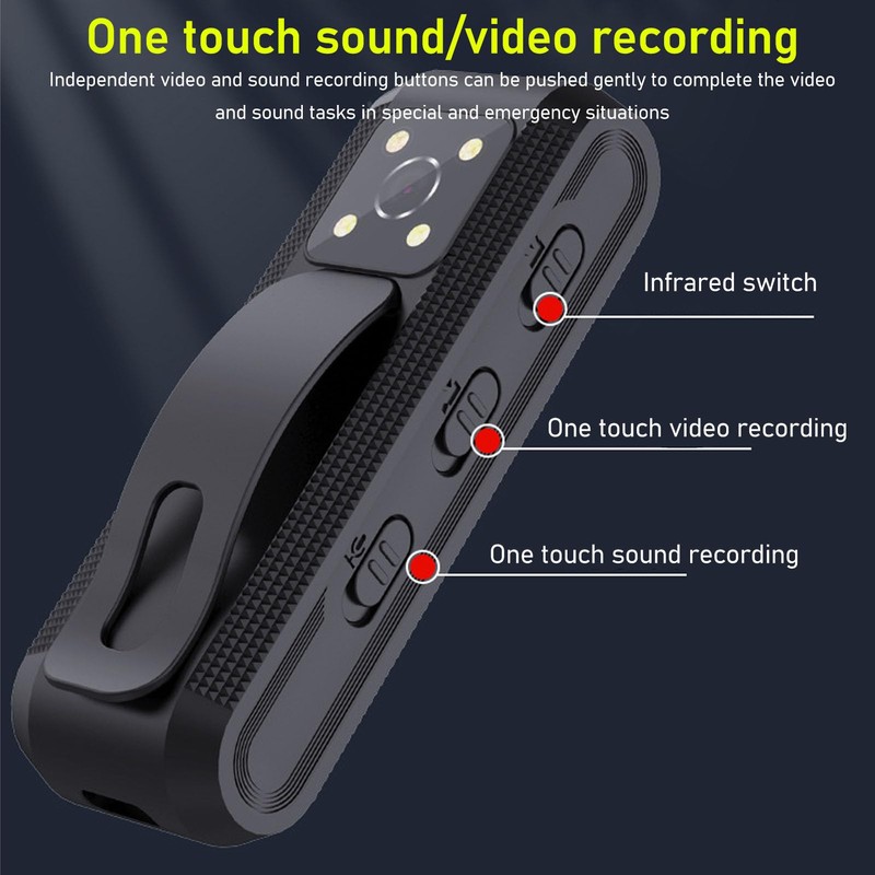 1080P HD Back Clip Camera, Portable Camera with Night Vision