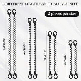 8 Pcs Black Extension for Necklace, 4 Size Jewelry Extenders Necklace Chain Extender Extension Chain for Jewelry Making Necklace Bracelet Anklet for Women Girls