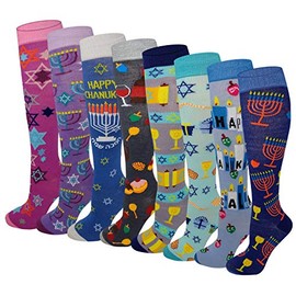 SUMONA Fun Colorful Festive Novelty Holiday Hanukkah Womens Knee High Socks 8 Pairs