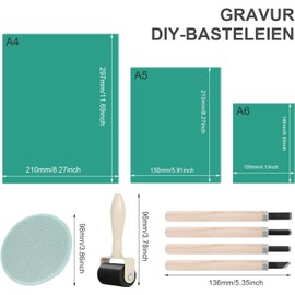 Rubber Stamp Carving Blocks Lino Print Plate Set of 9 Stamp Rubber A4 A5 A6 Environmentally Friendly Linoleum Plate Safety Precise Printing for Print Graphics Crafts DIY Project