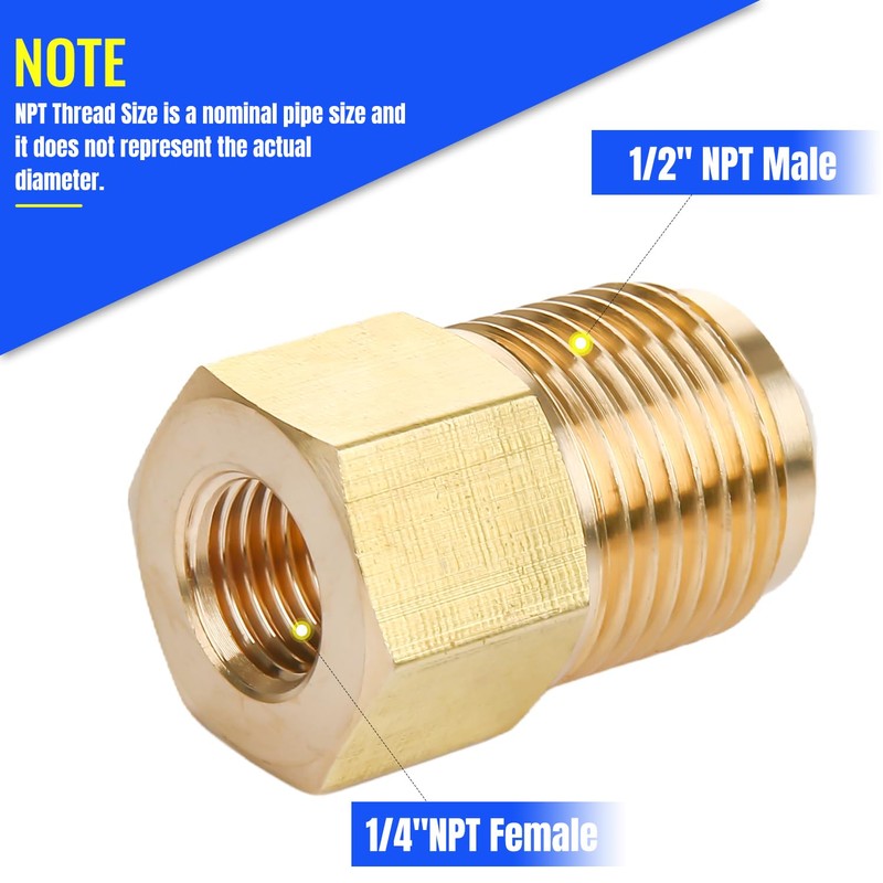 Brass Pipe Adapter - 1/4" SAE Female to 1/2" SAE