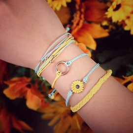 FANCY SHINY Sunflower String Bracelet Handmade Braided Rope Charms Boho Surfer Bracelet Women(Yellow)