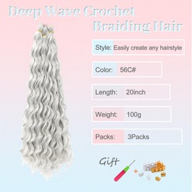MLETULIPS Curly Crochet Braiding Hair Extensions Deep Wave Braiding Hair Ocean Wave Crochet Hair Soft Synthetic Bohemian Curly Water Wave Crochet Braids for Women (56C#, 20 inch/3 Pack)