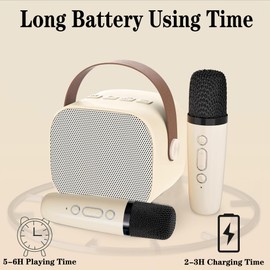 Mini Karaoke Machine for Kids Adults, Portable Bluetooth Speaker with 2 Wireless Microphones, Kids Karaoke Machine Wireless, Birthday for Boys Girls Teens Ages 3-12 (Khaki)