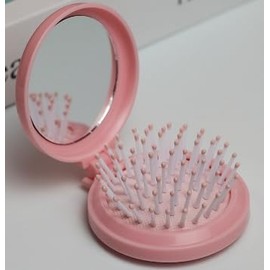 6 Pack Mini Foldable Mirror Hair Brushes Round Portable Folding Pocket Hair Brush Comb Compact Travel Size Massage Comb for Girls Women (Pink)