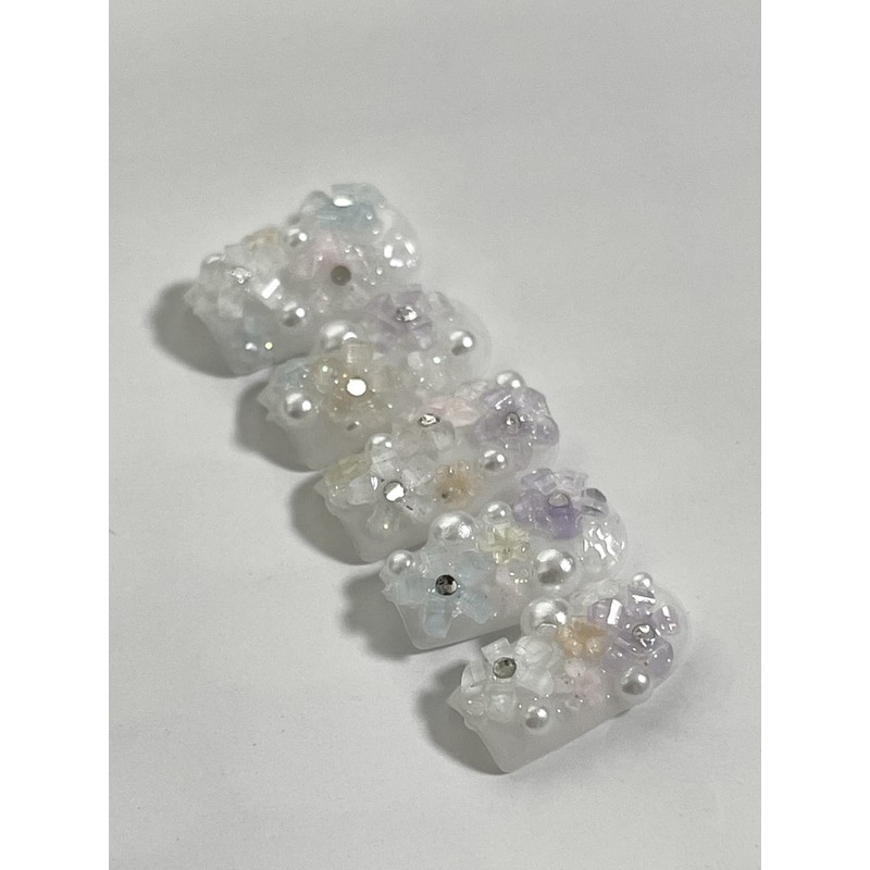 Pastel Flower Handmade Nail Tips - Ballerina / 파스텔플라워 수제네일팁
