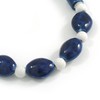 Blue Oval and White Round Ceramic Bead with Brown Silk