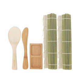 Sushi Making Kit 2 SETS of Green Bamboo Rolling Mats, Rice Paddle, Spreader, Sauce Dish