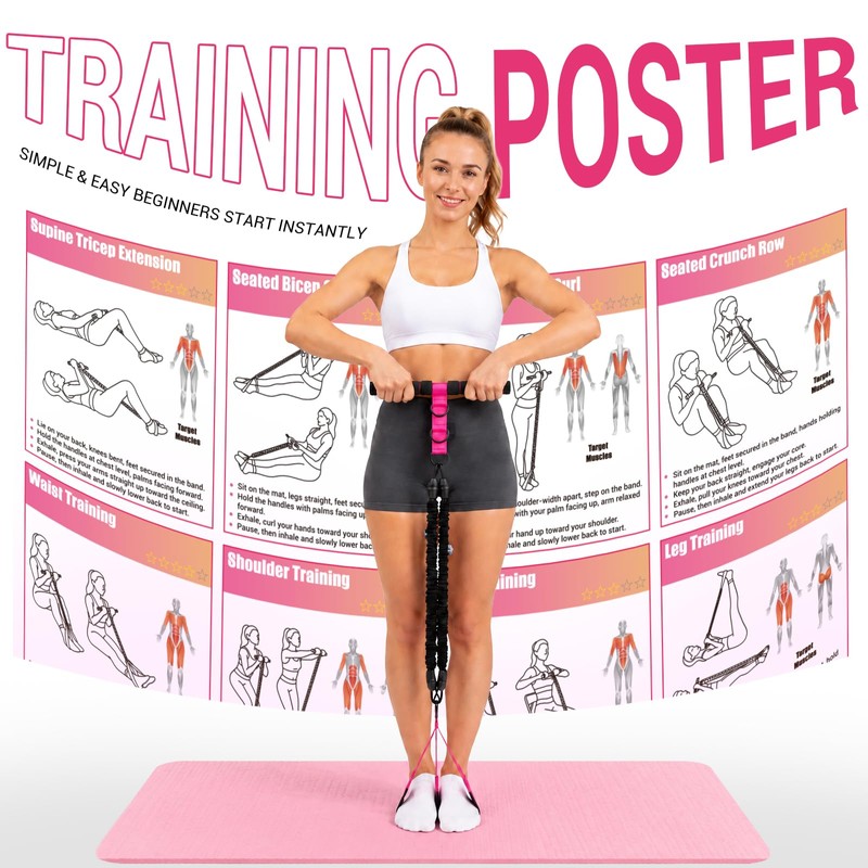 Adjustable Pedal Resistance Band with Handle, Poster, Carry Bag and