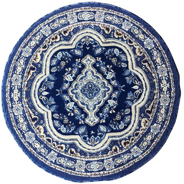 emirates Traditional Persian Oriental Round Area Rug Dark Blue Grey Brown Design 520 (4 Feet X 4 Feet )