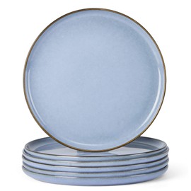Herogo 6-Piece Stoneware Dinner Plates Set, 10.43" Ceramic Round Plate Set, Handmade Double Reactive Glaze Dinnerware Plates for Kitchen, Microwave, Oven and Dishwasher Safe, Haze Blue