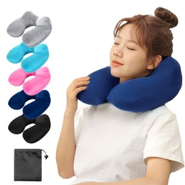 Prv (Inflates with 2 Openings, 3 Seconds Exhaust, Portable One-Hand) Design, Secure Fit, Neck Painless, Soft Velour Fabric, Removable Cover, Washable, Easy to Use, Inflates with 2 Openings, 3 Seconds