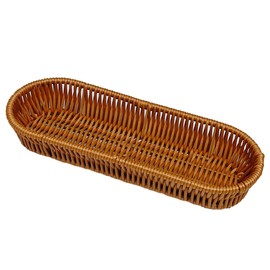 RT&BS 10.6'' Wicker Bread Basket, Hand Woven Tabletop Food Serving Basket, Flatware Storage Narrow Basket (Brown, Oval)