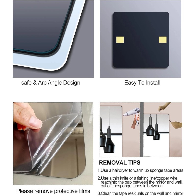 Unbreakable Plexiglass Acrylic Mirror for 8"L x 8"W, Silver