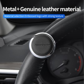 Car steering wheel knob spinner rotary suicide knob handle rotary ball metal power ball bearing knob truck forklift tractor lawn mower golf cart compatible with any steering wheel (black cowhide)