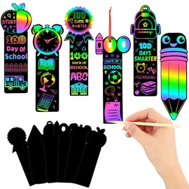 JUNEBRUSHS 30Pcs 100 Days of School Scratch Bookmarks, Rainbow Magic Scratch Paper Art for Kids 100 Days of School Craft for 100th Day of School Gifts Activities Project Party Favors