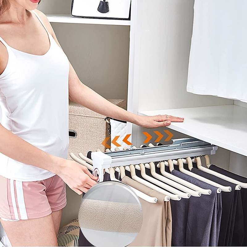 MYOYAY Pull Out Trousers Rack 22 Arms Steel Pull Out