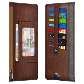 Fintie Slim Credit Card Wallet Holder Change Pouch, RFID Blocking Business Cards Cases with Zipper Pocket for Cash, Coin, Receipt, Gray Brown