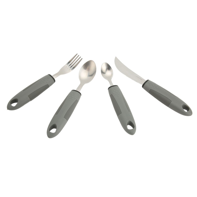 4pcs Adaptive Utensils Knife Fork Spoons Weighted Wide Handles Grey