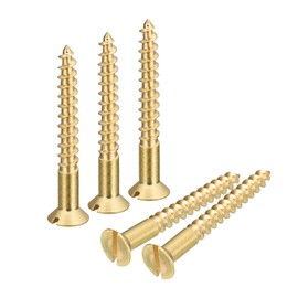 sourcing map Brass Wood Screws, 10Pcs M5 x 40mm Slotted Drive Flat Head Self Tapping Screws Countersunk for Woodworking Furniture