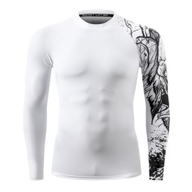 HUGE SPORTS Men's Surfing Rashguard Long Sleeve Quick Dry Swim Tee UPF 50+ UV Sun Protection (White Eagle,S)