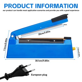 Film Sealer 200 mm Heat Sealer with 2 mm Sealing Width, Portable Sealing Device, Welding Device for Bags, Bags Welding Machine for Mylar PP PE Bags and Plastic Films, Blue