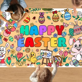VARACL Easter Coloring Tablecloth for Kids, Easter Games Activities DIY Crafts Jumbo Giant Coloring Poster Table Cloth Cover for Home Classroom Party Decorations Supplies