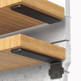 TINIFO Shelf Bracket Shelf Brackets 2 Pieces - Heavy Duty Shelf Brackets 25 cm, Metal 90° Right Angle Shelf Bracket for Wall Mounting, Load Capacity 75 kg, Black