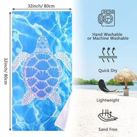 Plliocse Microfibre Beach Towel, Quick Dry Sand Free Beach Towel, 160 x 80 cm Large Beach Towel with Sea Turtle Pattern for Adults, Swimming, Beach, Travel, Gym (Pattern 3)
