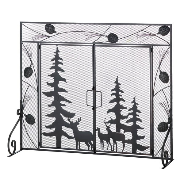 Zings & Thingz 57071351 Pine Forest Fireplace Screen, Black