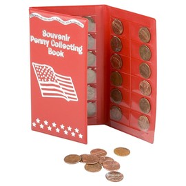 Zugar Land Souvenir Penny Holder Collecting Books (RED - US Flag) Bi-Fold Coin Display for Rare and Elongated Pennies! (RED - US Flag)