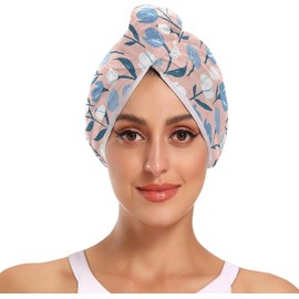 Toallas para el cabello de microfibra con botones para todos los pelos, color azul y blanco, para toallas de microfibra para el cabello, paquete de 2