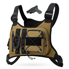 HONSFEEL Outdoor EDC Chest Bag, Tactical Chest Bag for Men, Chest Vest with Holster, Men Chest Pack for Running, Cycling and Hiking (Khaki)