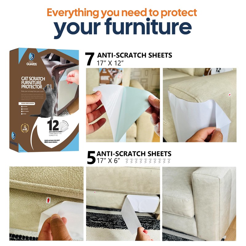 Cat Scratch Furniture Protector, 12-Pack Double-Sided Couch Protector from Cat