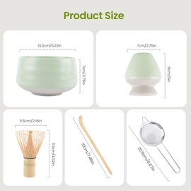 Matcha Tea Set 5 PCS Matcha Whisk Set Includes Matcha Whisk and Holder Ceramic Matcha Bowl Matcha Scoop Sieve Reusable Japanese Matcha Making Kit for Beginners and Enthusiasts