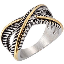 Jude Jewelers Stainless Steel Vintage Style Silver Gold Statement Promise Anniversary Ring (Silver Gold, 4)