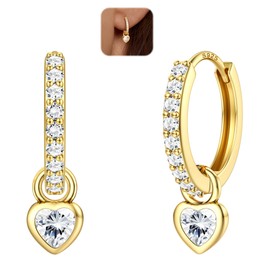LOLIAS Silver Hoop Earrings Women with Heart Dangle Drop Lightweight 925 Sterling Silver Huggie Hoops with Removable CZ Heart Hypoallergenic Sleeper Earrings for Women Girls GOCZ
