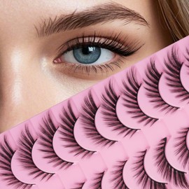 LOPHE 10PCS Cat Eye Lashes False Eyelashes, Thick and Soft Mink Like Cat Eye Eyelashes, Fluffy Fox False Eye Lash, D Curled and Wispy Corner Lashes Set, Thick and Angled Look, Reusable(#W0806-F)