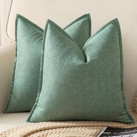 YAERTUN Pack of 2 Decorative Linen Soild Cushion Covers Farmhouse Neutral Throw Pillow Cases for Chair Couch Sofa Bedroom Living Room Home Decor 26 x 26 Inch 65x65 cm Sage Green